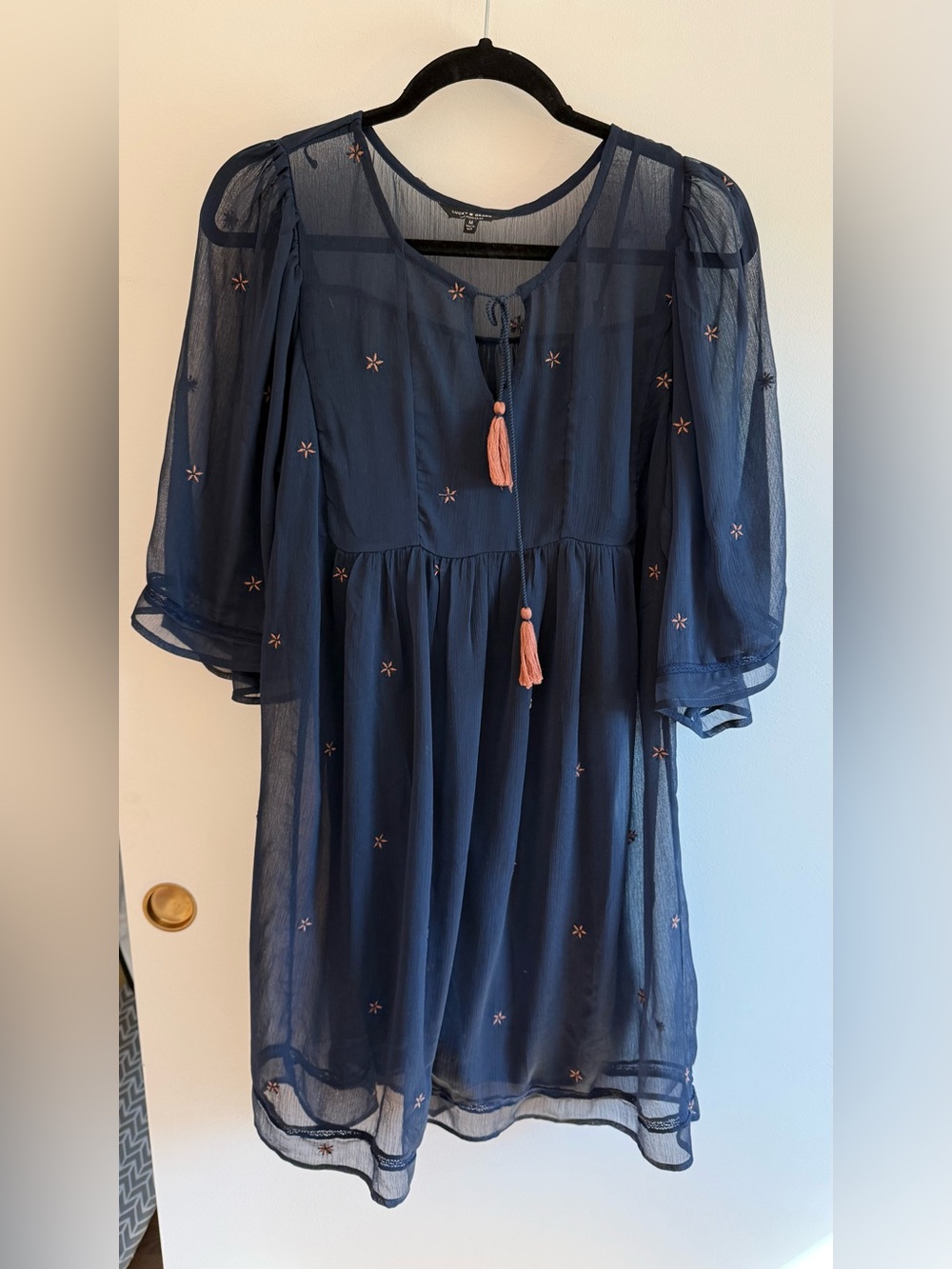 Lucky Brand Navy Blue Embroidered Tassel dress